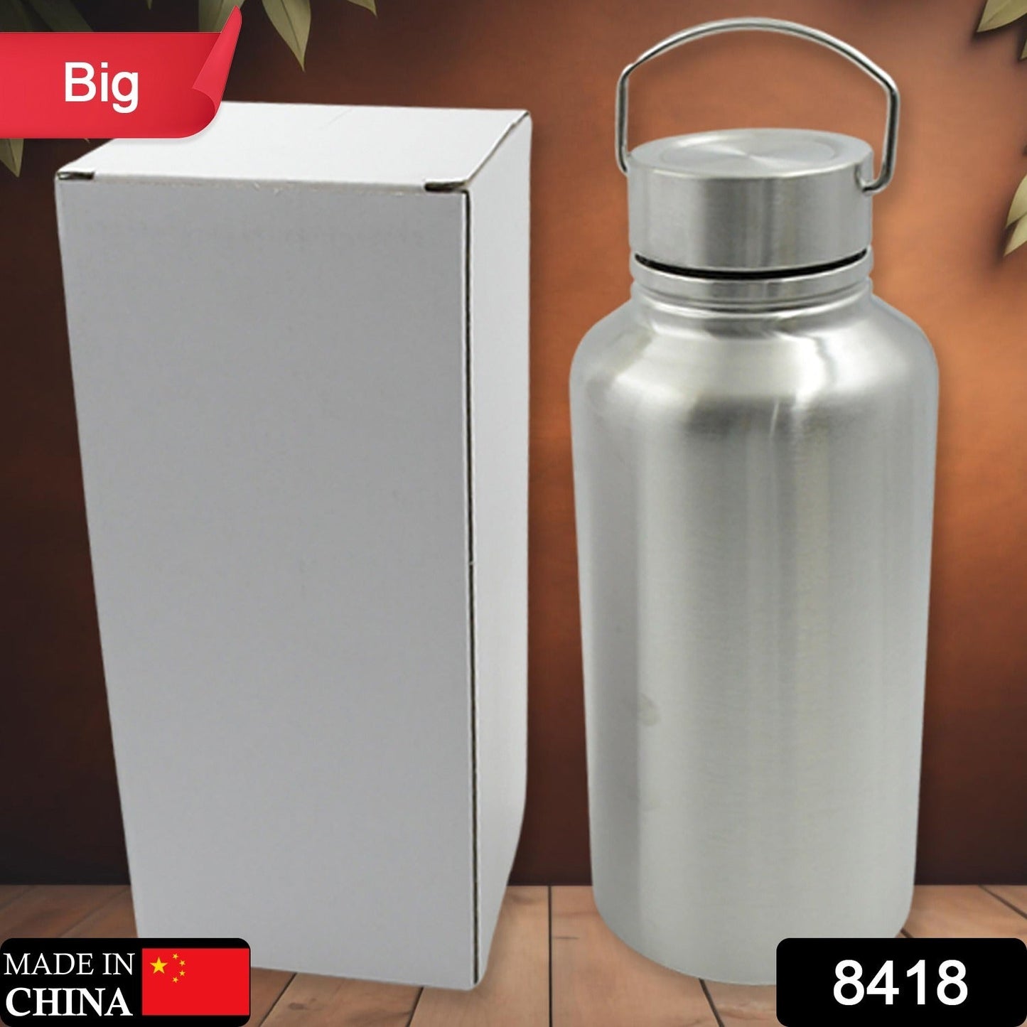 Stainless Steel Water Bottle with Handle (Large): Leak Proof, Hot & Cold, Gym