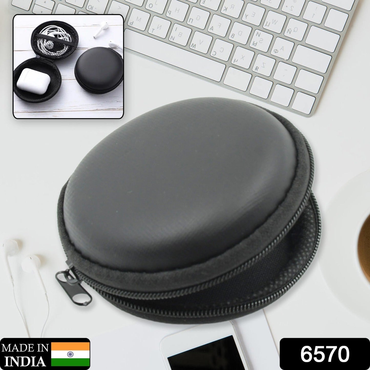 Cute Round Earphone Carrying Case - Multi-Use Pocket Pouch for Headphones, Cables, Coins, Airpods & More