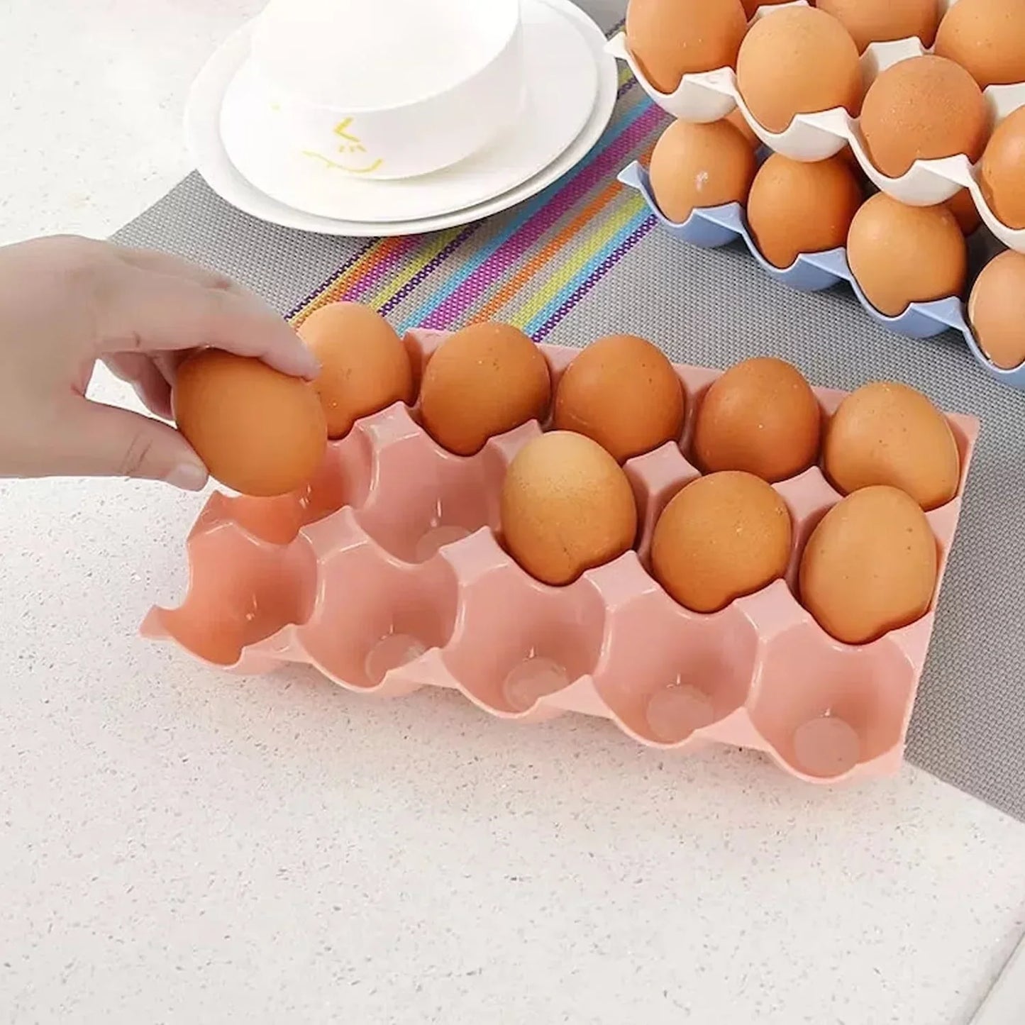 15 Cavity Plastic Egg Tray Egg Trays for Storage with 15 Eggs Holder (4 Pc Set)