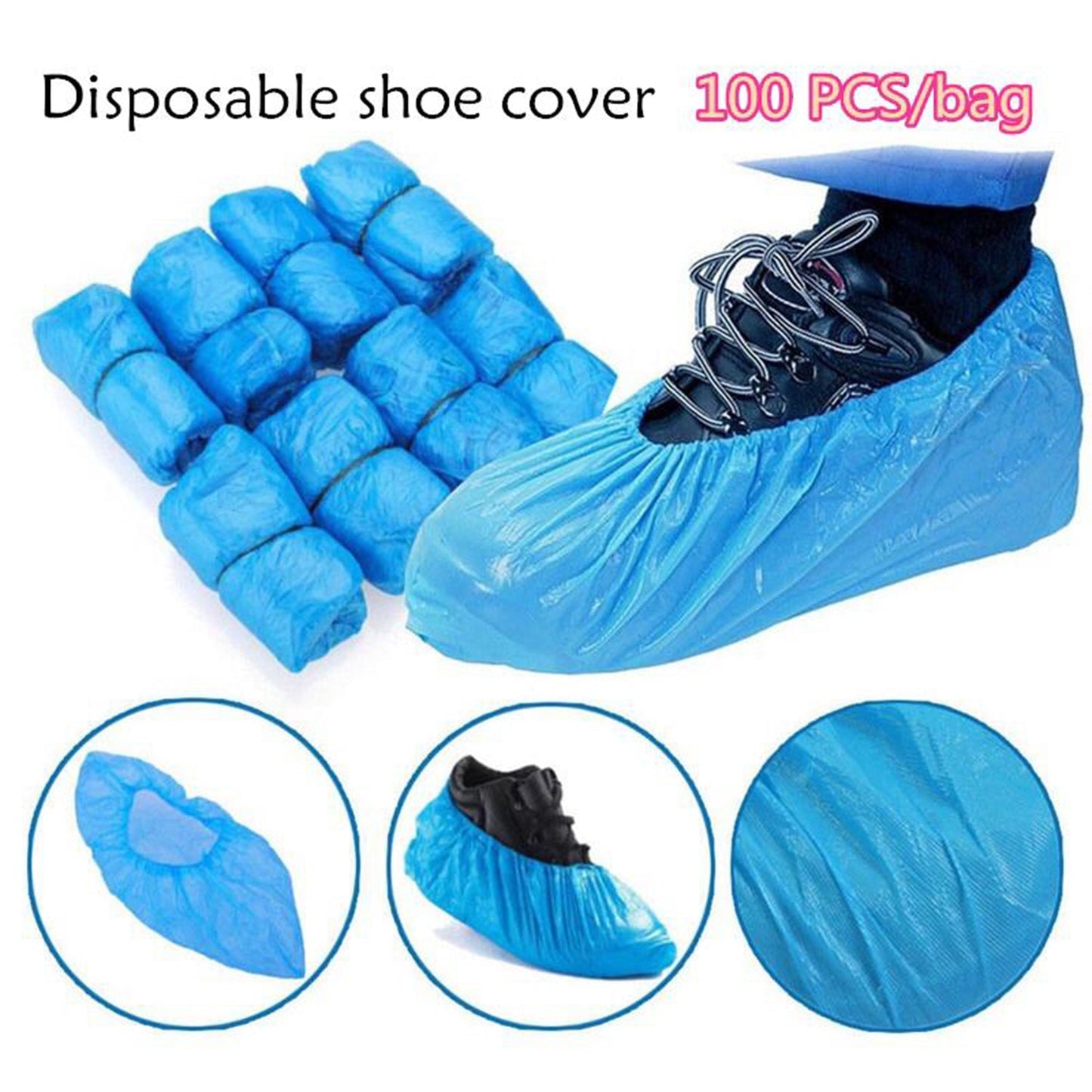 Type Plastic Elastic Top Disposable Shoe Cover for Rainy Season (50 Pairs)