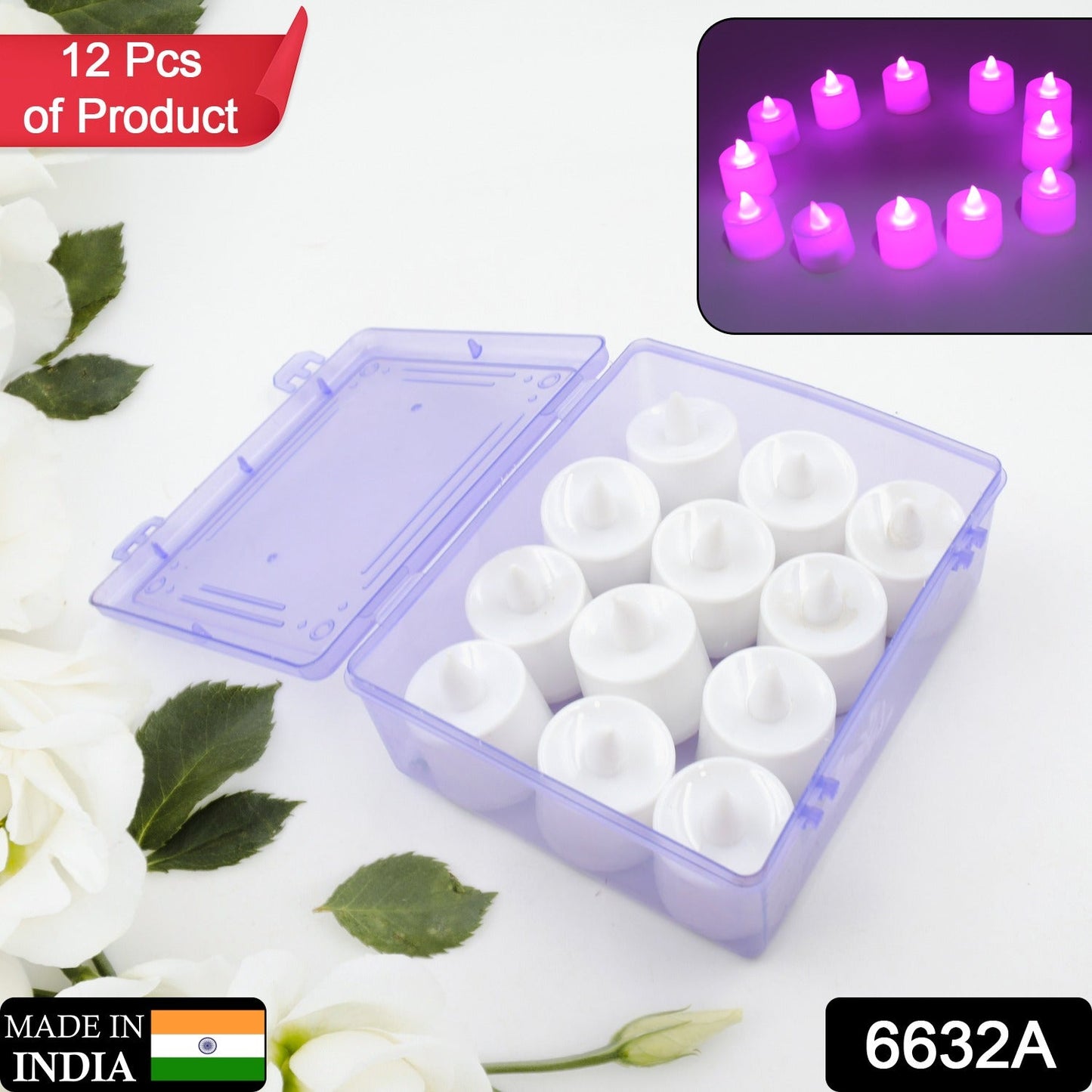 Pink Flameless LED Tealights, Smokeless Plastic Decorative Candles - Led Tea Light Candle For Home Decoration (Pack Of 12pc) ( Diya , Divo , Diva , Deepak , Jyoti)