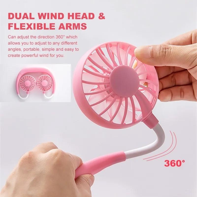 Hand Free Personal Fan - Portable USB Battery Rechargeable Mini Fan - Headphone Design Wearable Neckband Fan Neck lance Fan Cooler Fan (Battery Not included)