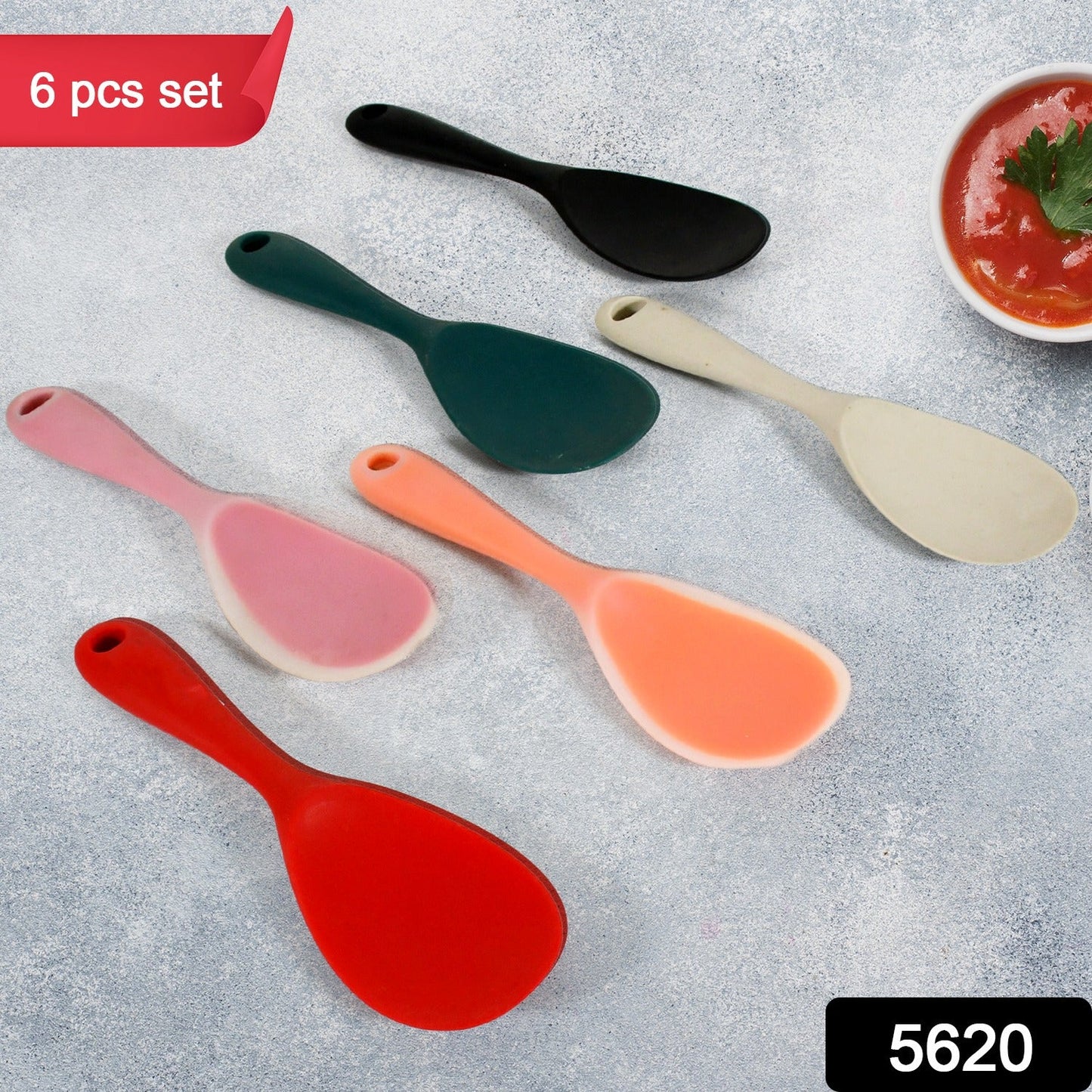 Silicone Rice Paddle Spoon Non Stick Rice Spoon Heat-Resistant Kitchen Rice Spoon with Hanging Hole Perfect for Rice Mashed Potato (6 pcs set / 22 cm)