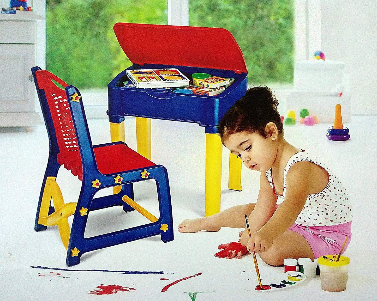 Study Table And Chair Set For Boys And Girls With Small Box Space For Pencils Plastic High Quality Study Table (Blue)