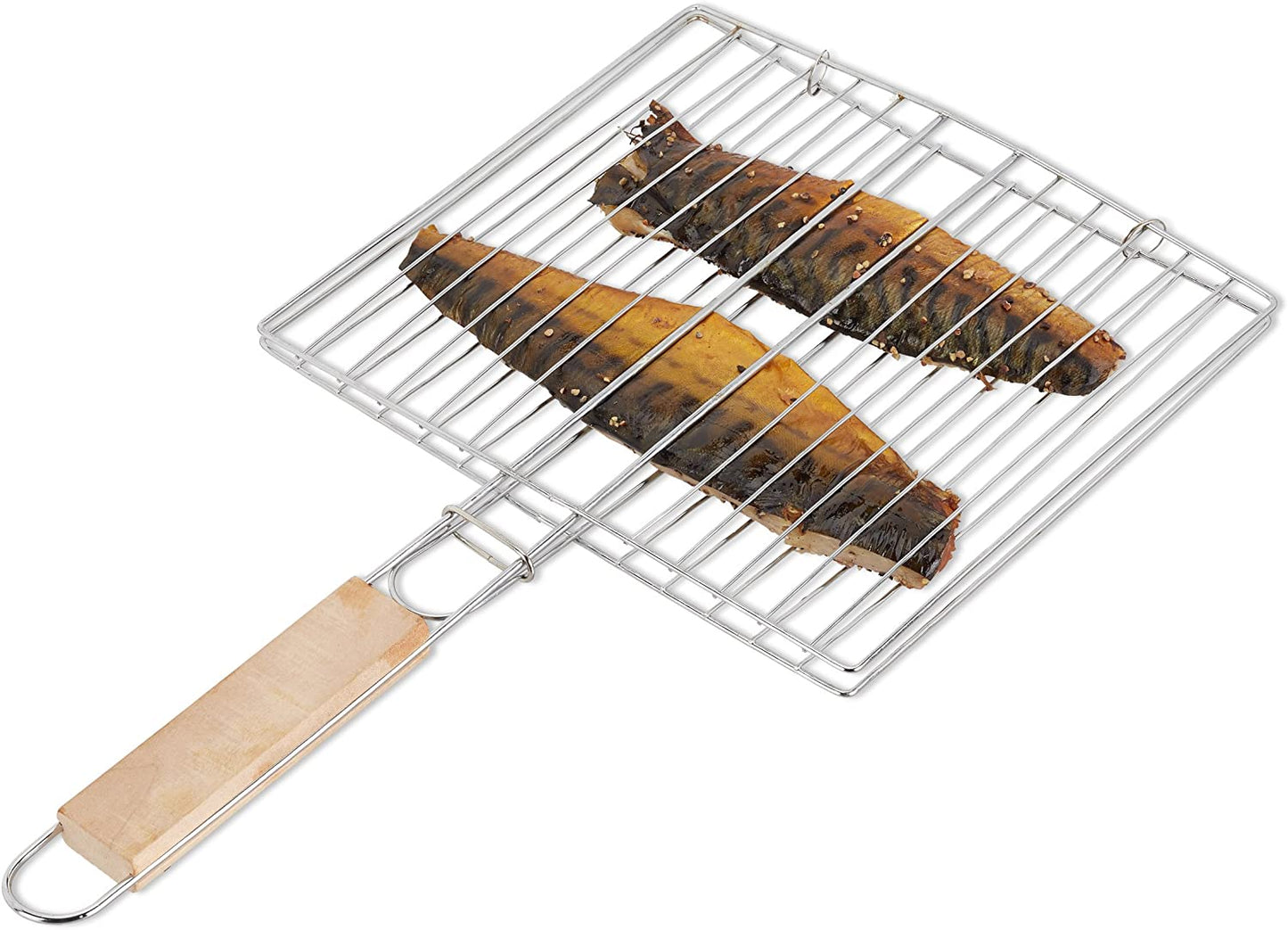 2378 Kitchen Square Roaster Papad Grill Barbecue Grill with Wooden Handle 