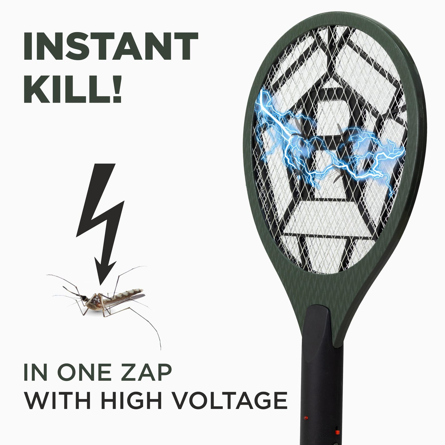 Weird Wolf Heavy Duty Mosquito Racket Bat | Rechargeable Electric Fly Swatter | Mosquito Killer Racquet with 2 Pin Plug and 3 Months Warranty (Dark Green)