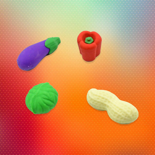 Mini Cute Vegetables and Fruits Erasers or Pencil Rubbers for Kids, 1 Set Fancy & Stylish Colorful Erasers for Children, Eraser Set for Return Gift, Birthday Party, School Prize,3D Erasers  (4 pc Set)