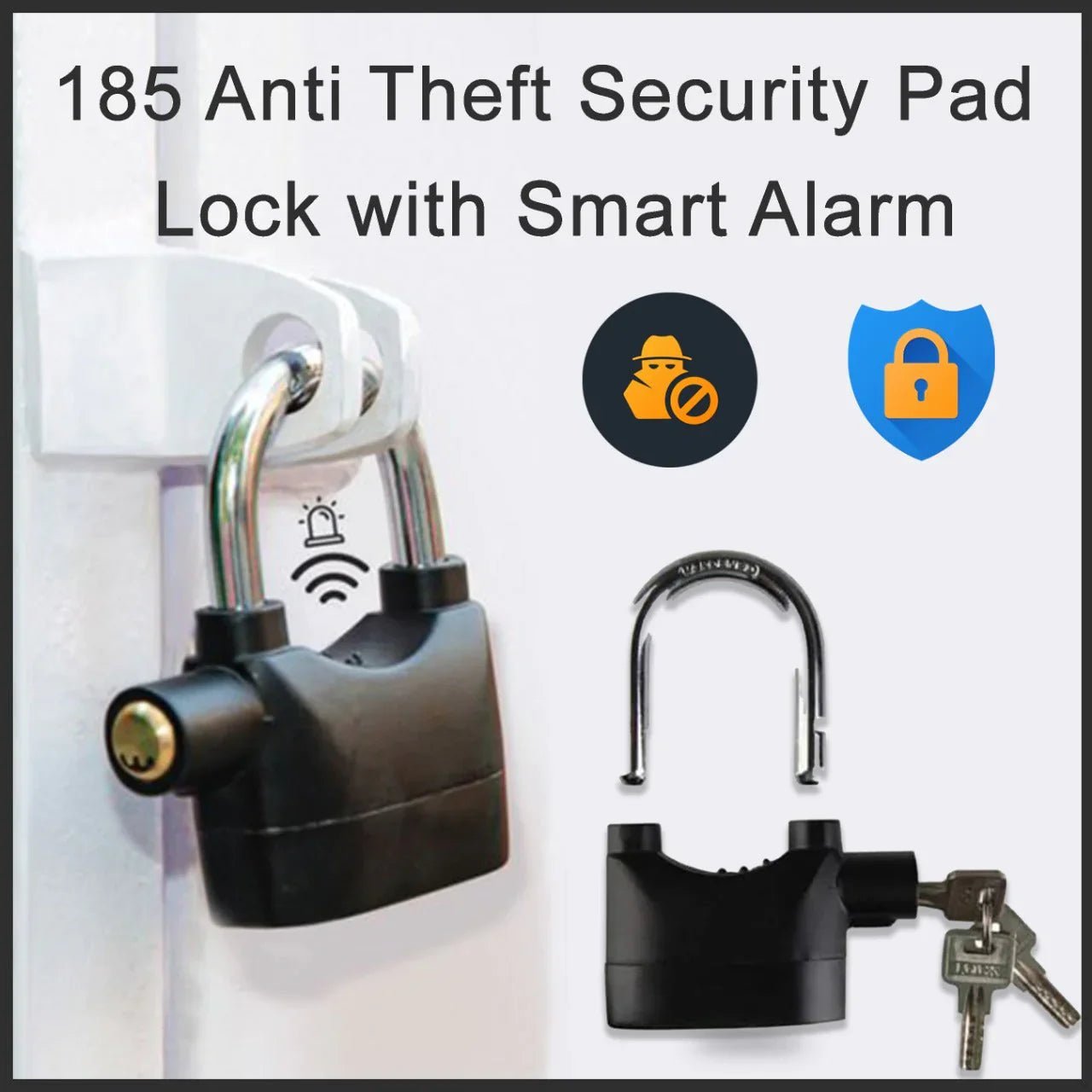 0185a Security Alarm Lock System | Waterproof Black Anti - theft Siren 110dba alarm anti Padlock FoR Bike | Door Window | Battery padlock - Jaatara0185a Security Alarm Lock System | Waterproof Black Anti - theft Siren 110dba alarm anti Padlock FoR Bike | Door Window | Battery padlockJaataraJaataraJaatara