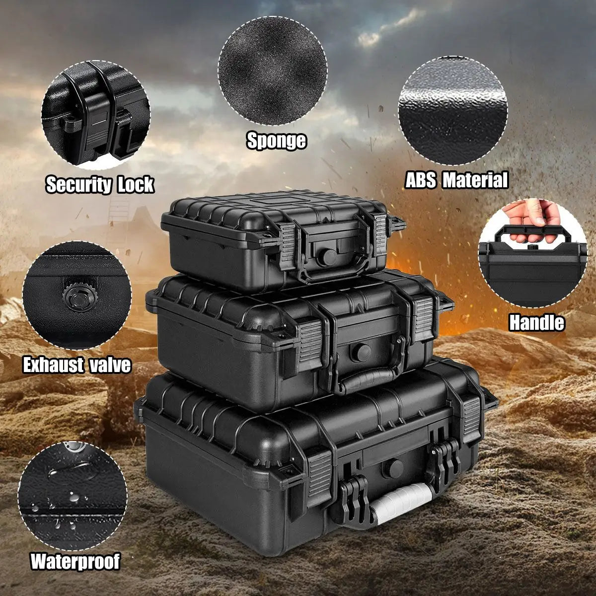 10 Sizes Safety Instrument Tool Box ABS Plastic Storage Waterproof Toolbox Equipment Tool Case Outdoor Suitcase With Foam Inside