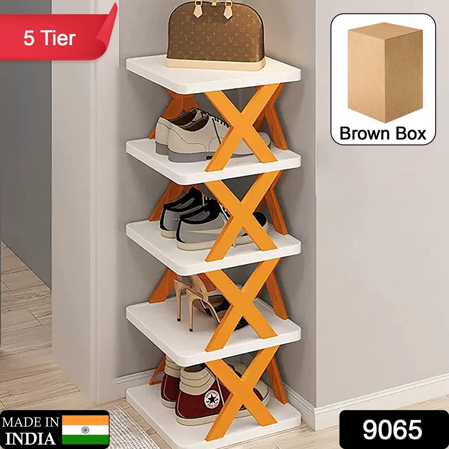 9065   5 Layer Shoes Stand, Shoe Tower Rack Suit for Small Spaces, Closet, Small Entryway, Easy Assembly and Stable in Structure, Corner Storage Cabinet for Saving Space 