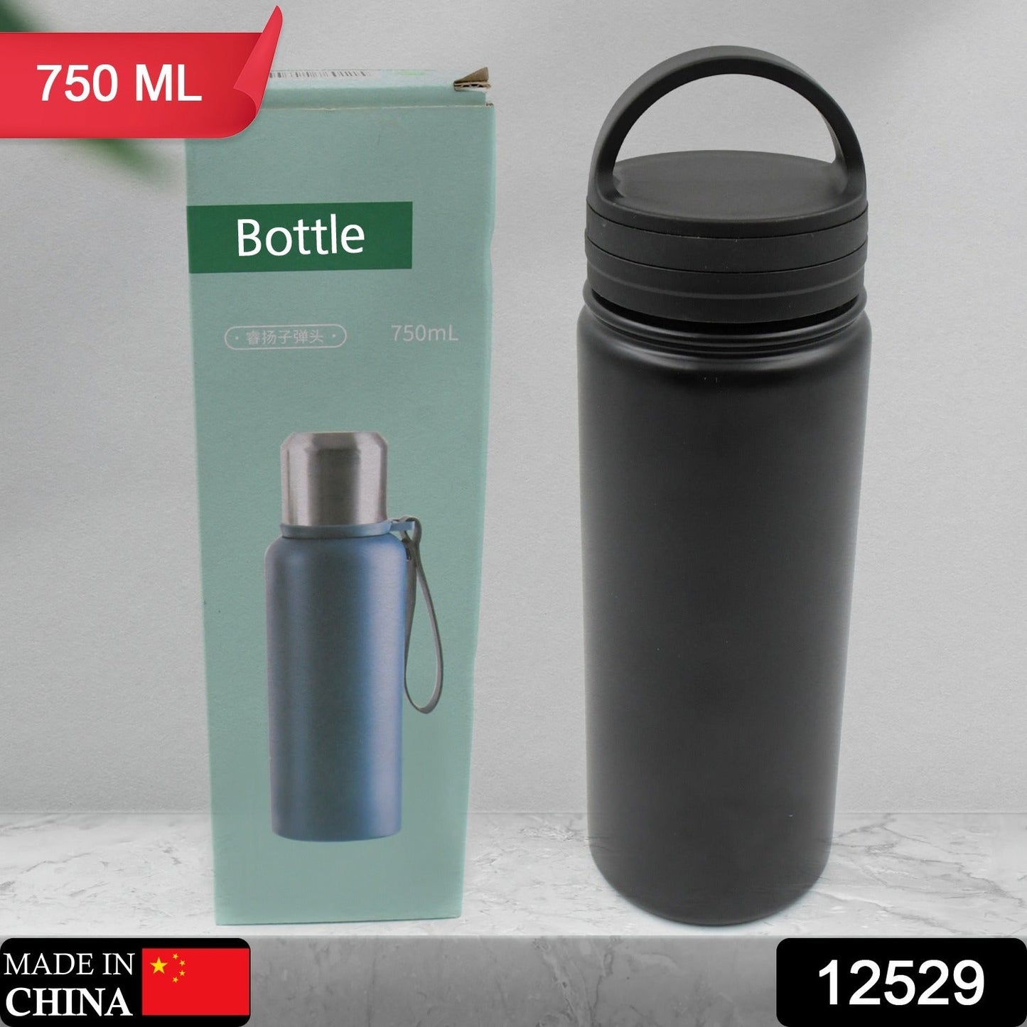 Vacuum Stainless Steel Water Bottle With Carry Handle, Fridge Water Bottle, Leak Proof, Rust Proof, Cold & Hot | Leak Proof | Office Bottle | Gym | Home | Kitchen | Hiking | Trekking | Travel Bottle (750 ML )