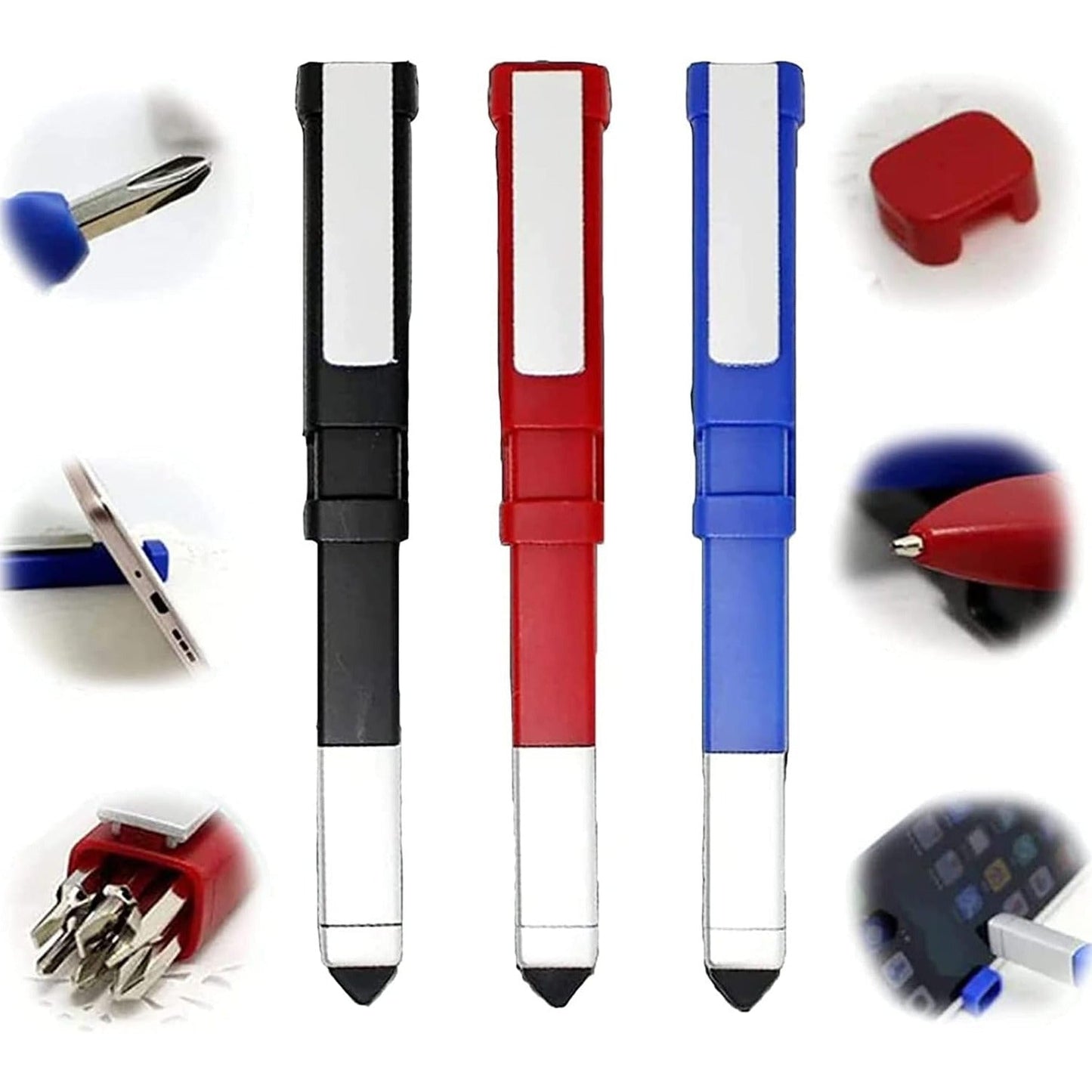 Pen-Shaped Phone Holder with Screwdriver Sets, Multi-Function Pen 4 in 1 Tech Tool Pen, Portable Phone Tools with Capacitive Stylus Ball Point Pen Mobile