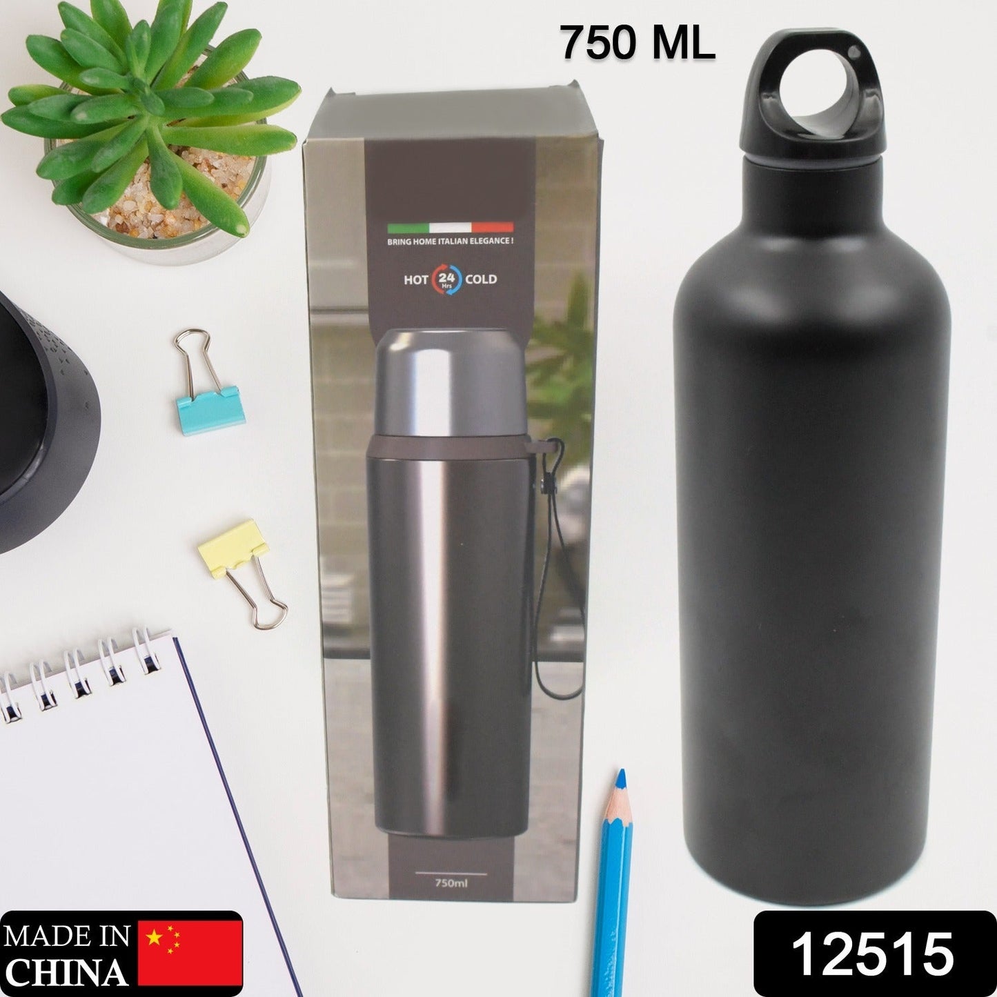 Vacuum Stainless Steel Water Bottle With Carry Handle, Fridge Water Bottle, Leak Proof, Rust Proof, Cold & Hot | Leak Proof | Office Bottle | Gym | Home | Kitchen | Hiking | Trekking | Travel Bottle (Approx 750 ML )