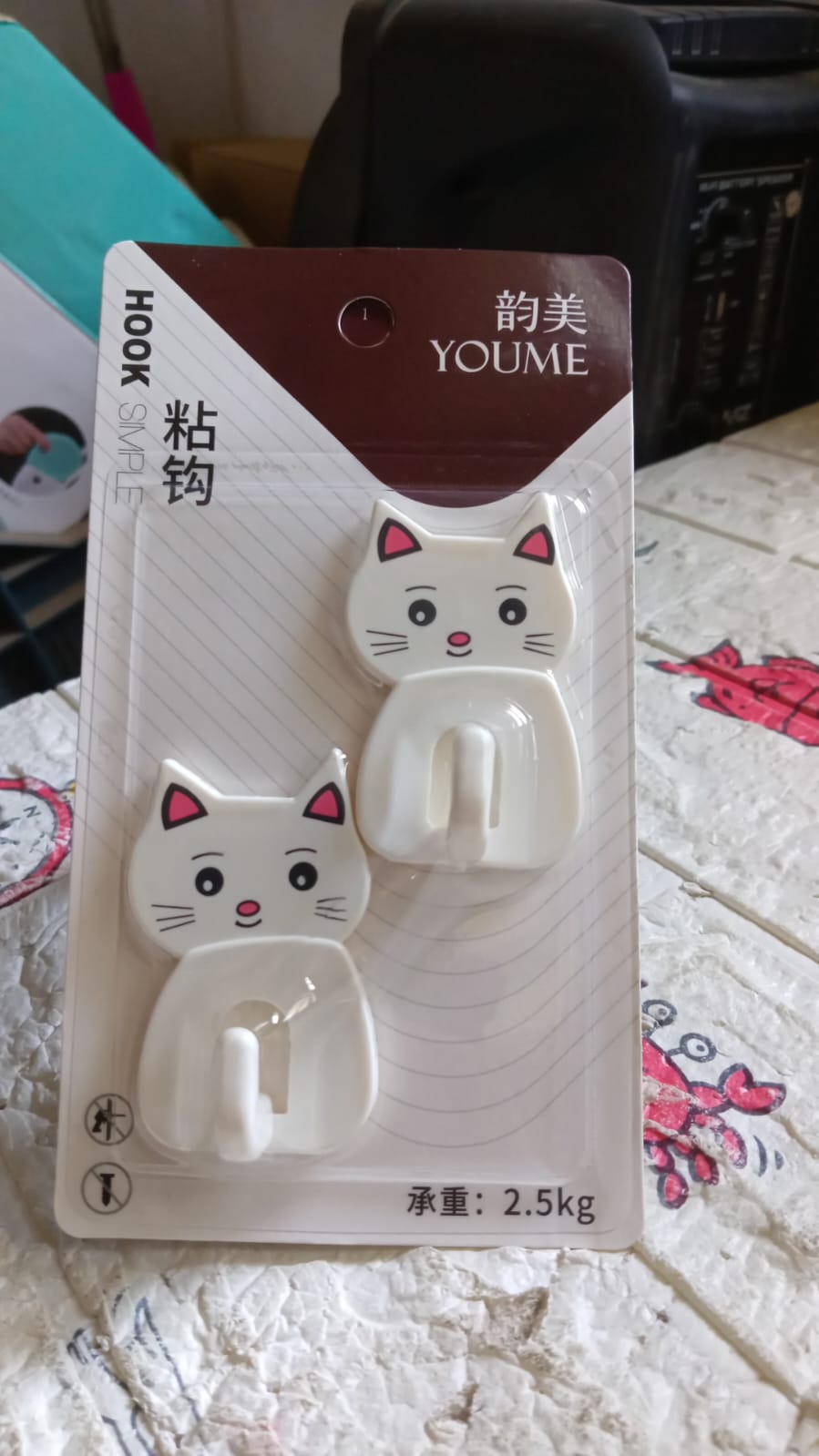 Cute Cat Wall Mounted Hook, Heavy&nbsp;Duty Hook, Sticky Hook Household, For Home, All Type Wall Use Hook, Suitable for Bathroom, Kitchen, Office (2 Pc Set)