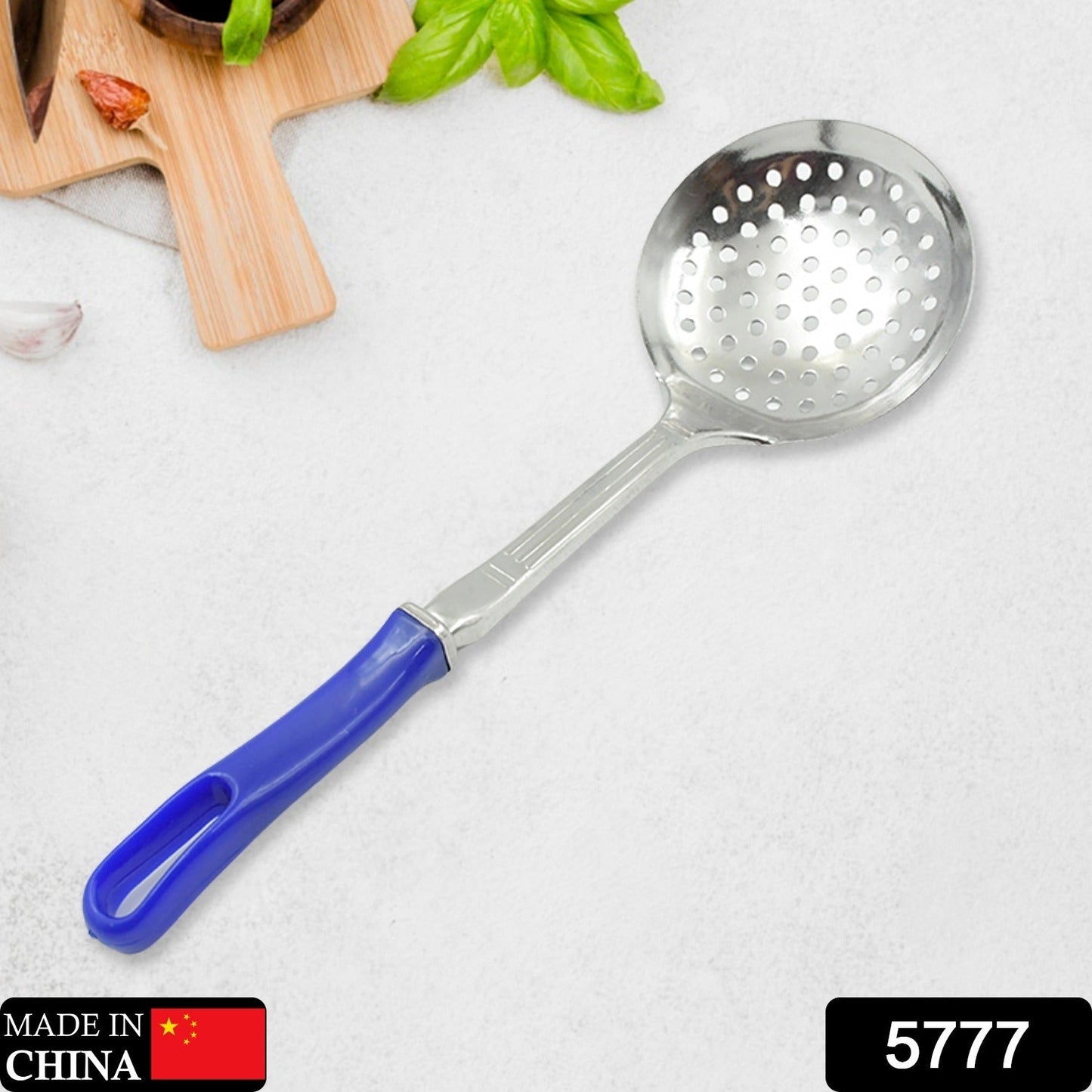 Colander Spoon, Non Slip Hand Polished Thickened Hot Pot Spoon for Kitchen for Restaurant, Stainless Steel Cooking Colander Skimmer Slotted Spoon Kitchen Strainer Ladle with Long Handle for Kitchen Cooking Baking (34Cm)