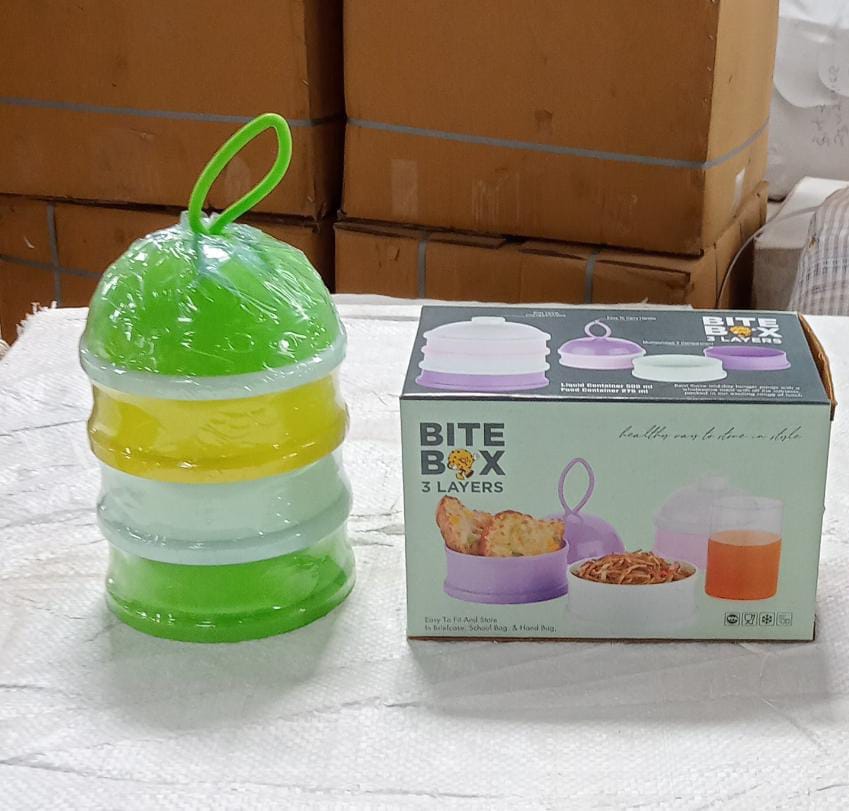 3 Layer Lunch Box Unique Design Bite Lunch Box With Liquid & Food Container Lunch Box (Green)