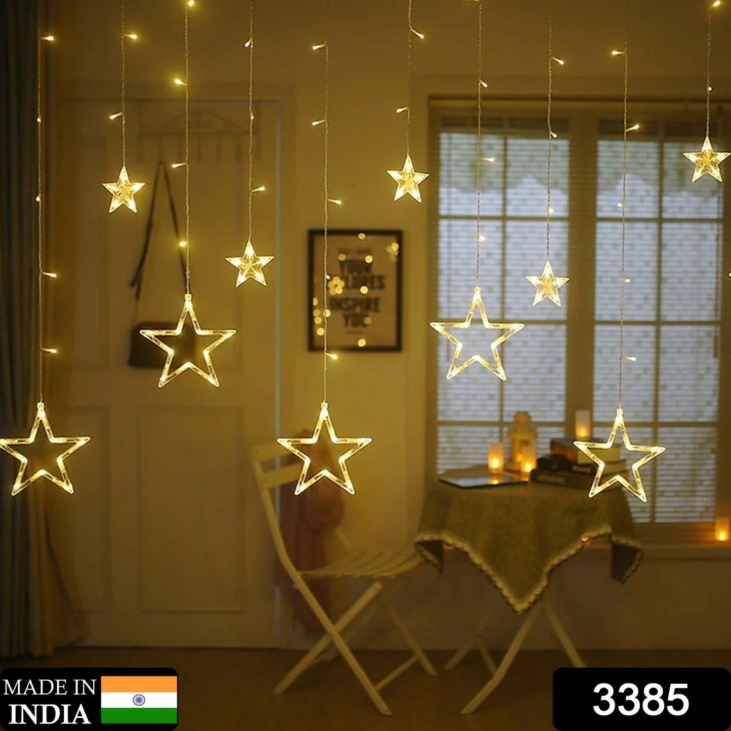 12 Stars LED Curtain String Lights with 8 Flashing Modes for Home Decoration, Diwali & Wedding LED Christmas Light Indoor and Outdoor Light ,Festival Decoration  (Warm White)