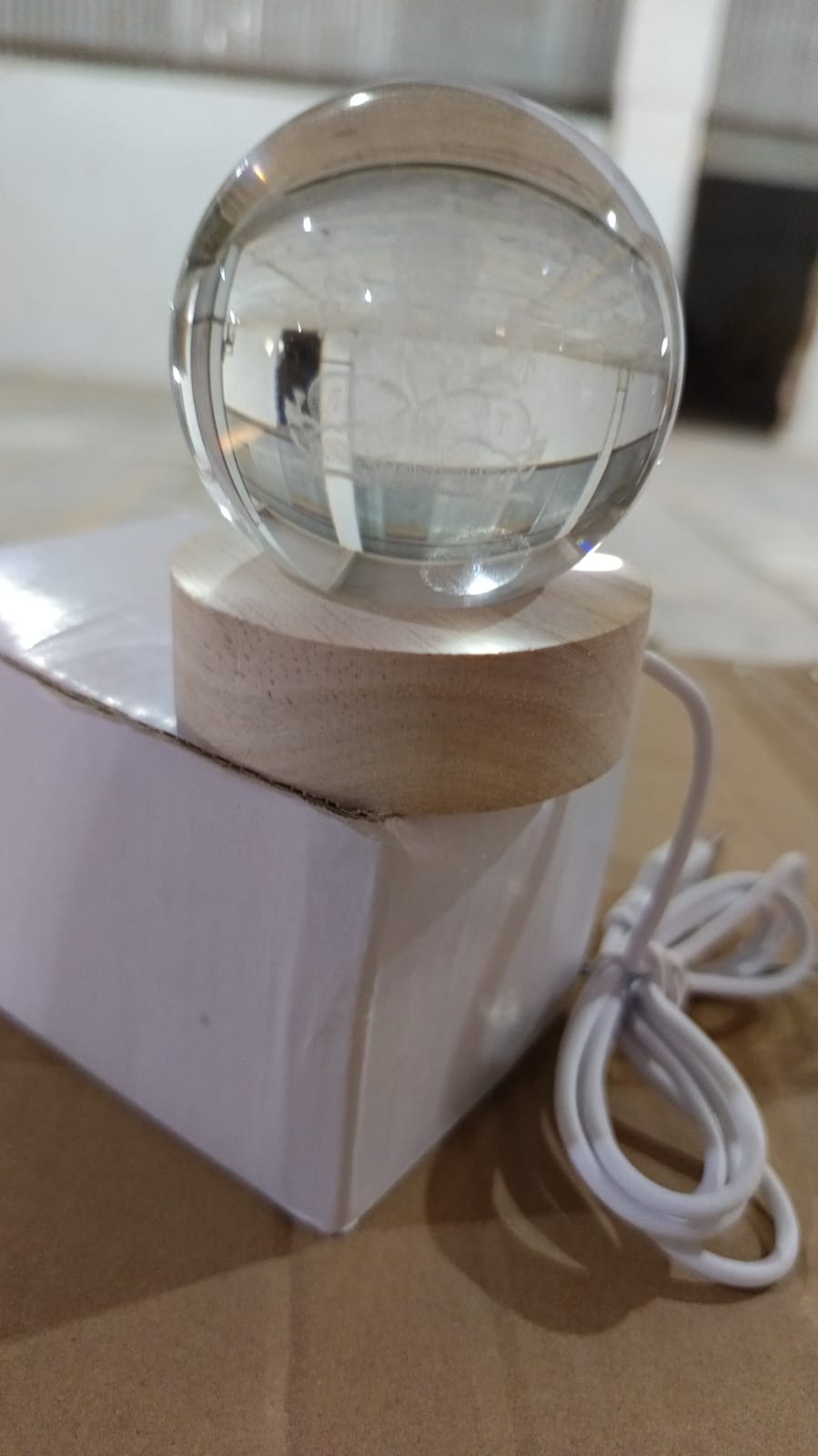 Ganpati 3D Crystal Ball lamps With Wood Base