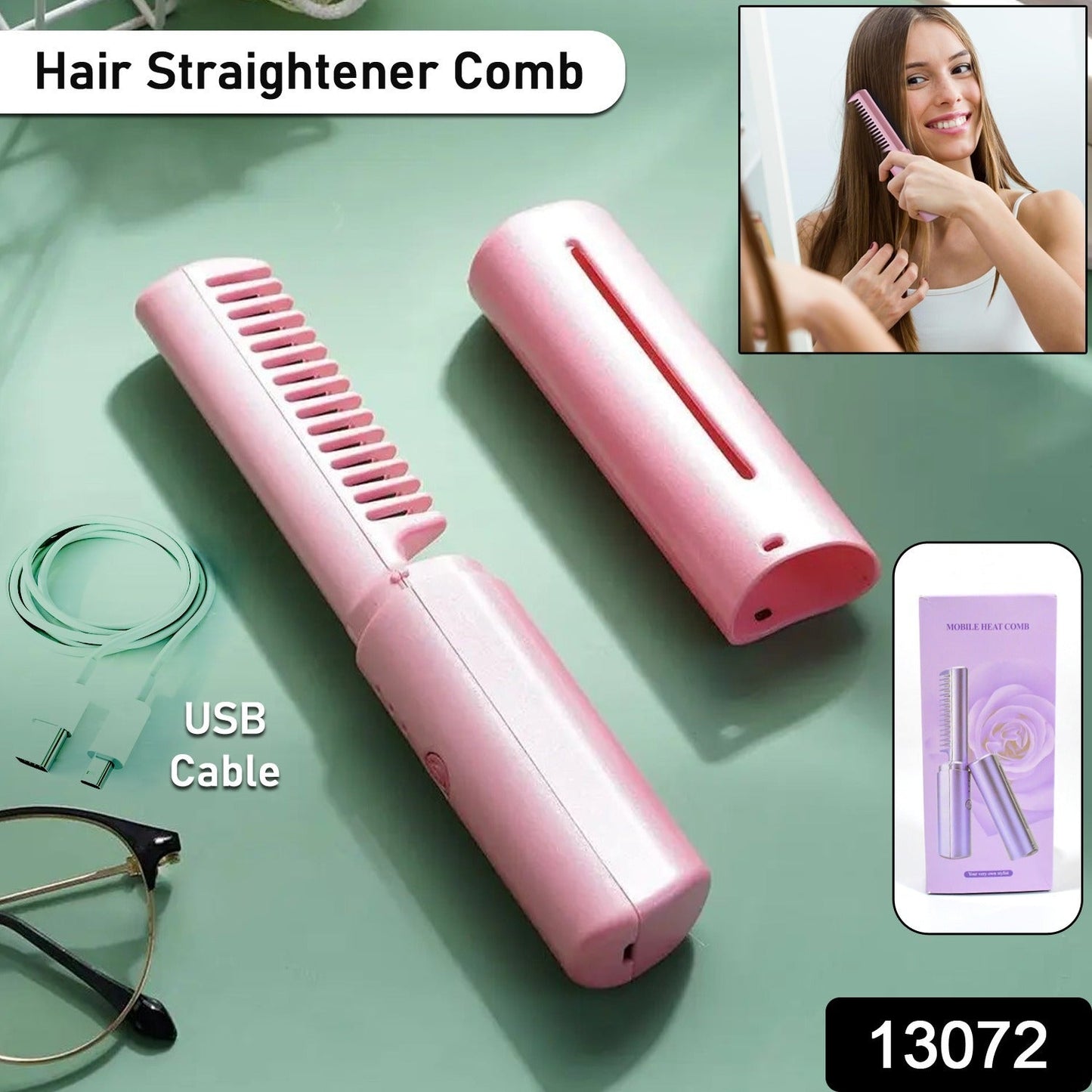 Rechargeable Mini Hair Straightener, Travel Portable USB Charging Cordless Hair Straightener Bursh,