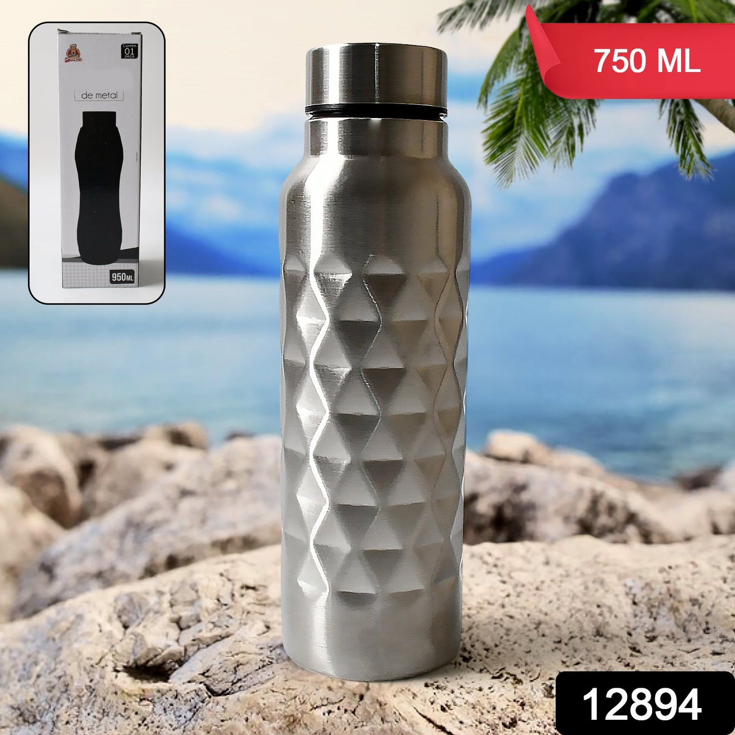 Stainless Steel Fridge Water Bottle, Diamond Design, Leak Proof, SS Water Bottle for Office, School, Gym, Refrigerator, and Home use (750ml Approx)